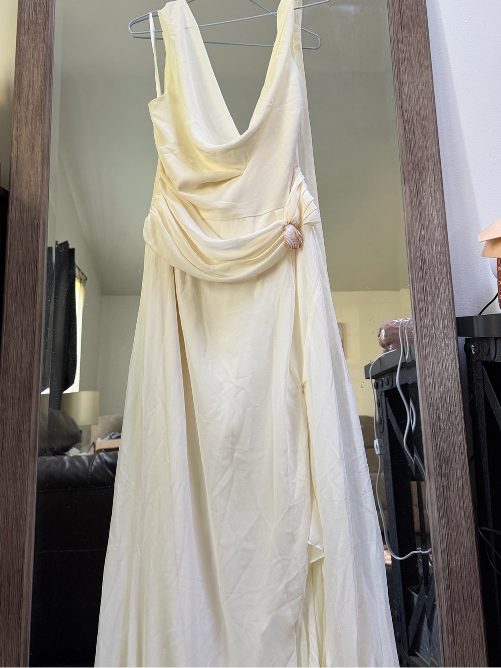 Elegant Cream Draped Evening Dress